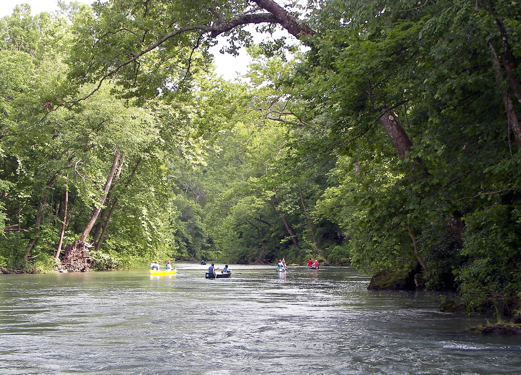 The clear Current River flows below wooded Ozark hills between Welch Spring and Akers Ferry.