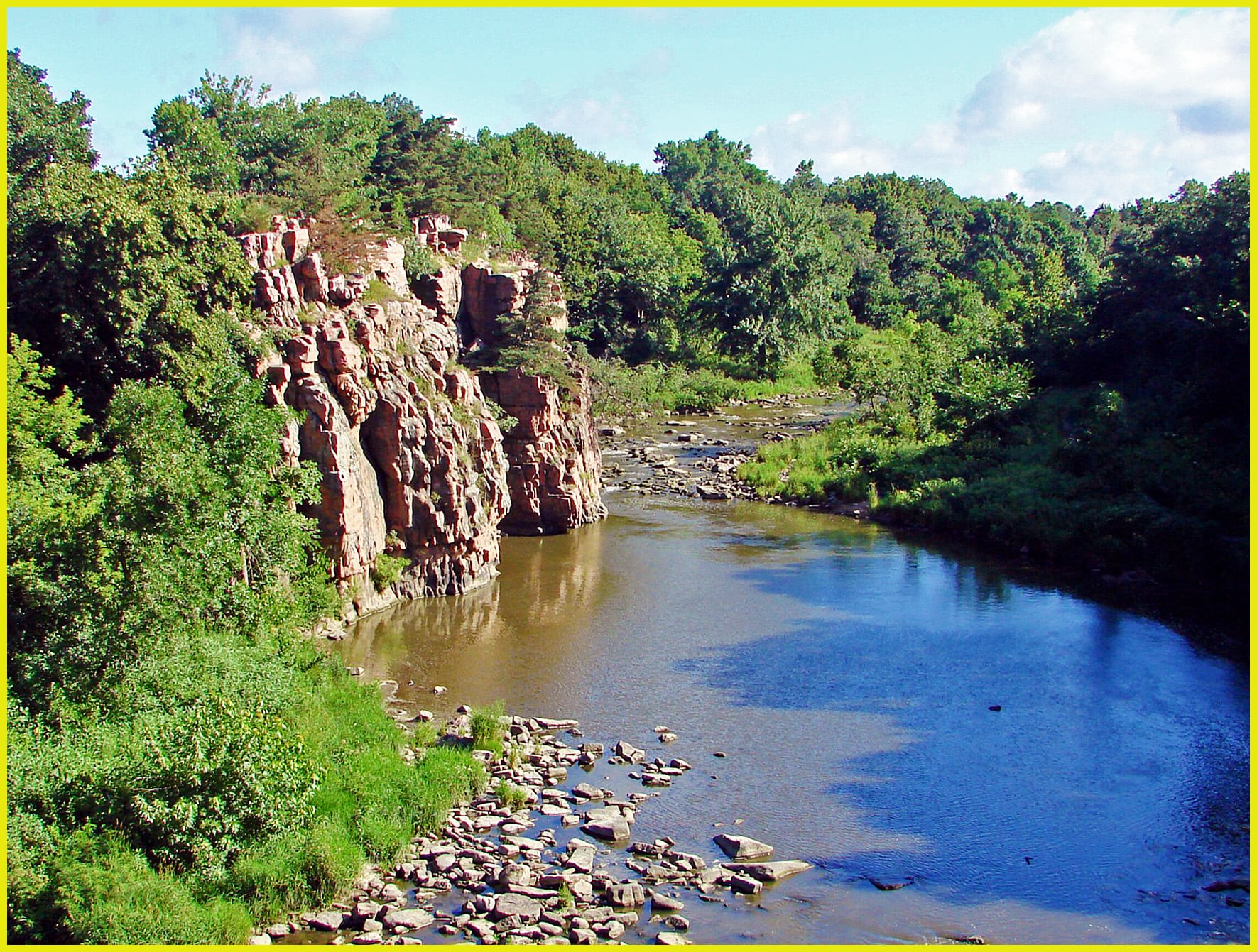 Split Rock Creek runs between pink quartzite walls at Palisades State Park in South Dakota.